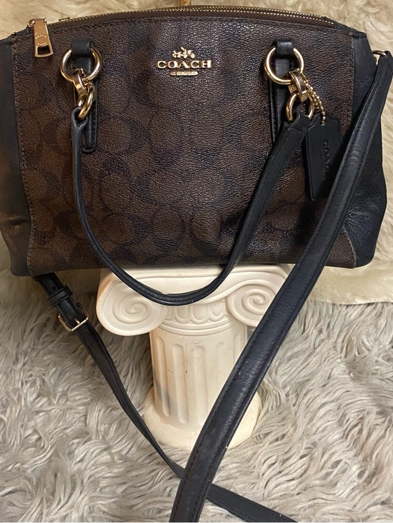 Coach Handbags - Coach Signature Mini Bennett Satchel Brown Black Gold Hardware Crossbody